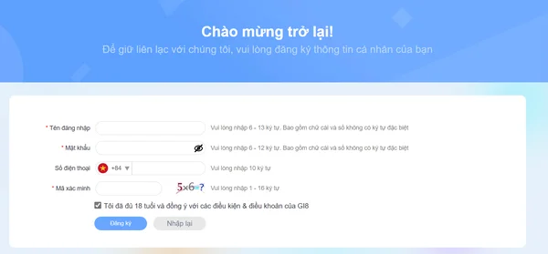 From đăng ký thành viên của Gi8